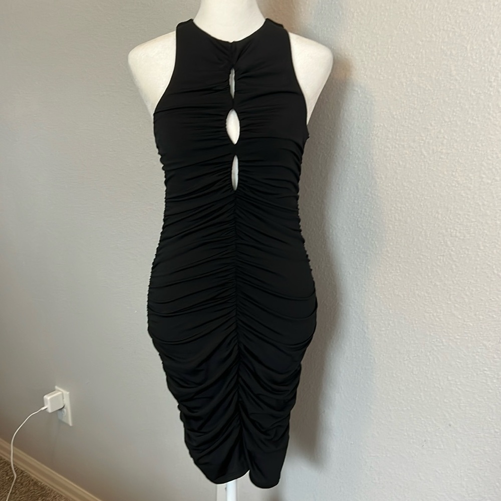 Abercrombie Bodycon Ruched Keyhole Black Dress Size Small